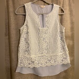 Skies Are Blue Lace Blouse - Pale Blue and White